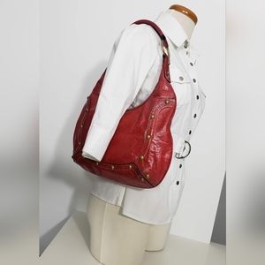 Red studded Small Real Leather Red Bag